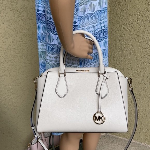 Michael Kors Daria Large Satchel Bag Leather Light Cream - Picture 16 of 16